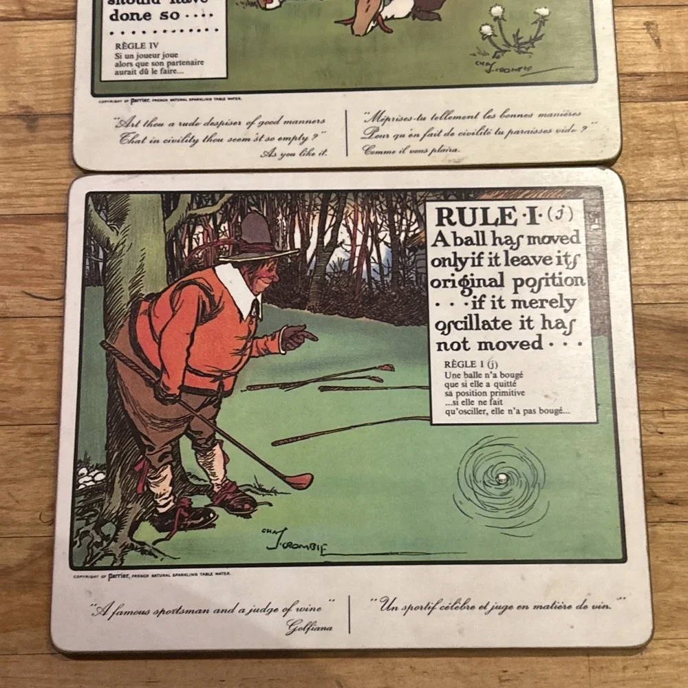 Vintage Perrier Advertising Charles Crombie Rules of Golf Rule IV Wood Plaque D3